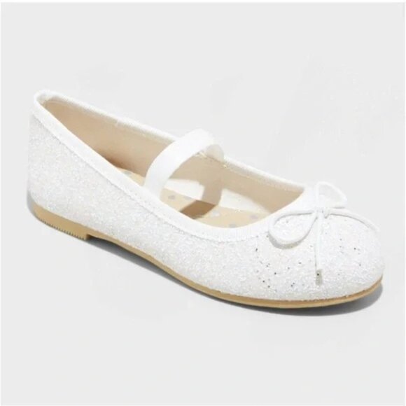 Girls Cat & Jack White Glitter Mary Jane Ballet Flats With Bow Size 6 NWT - Picture 2 of 9